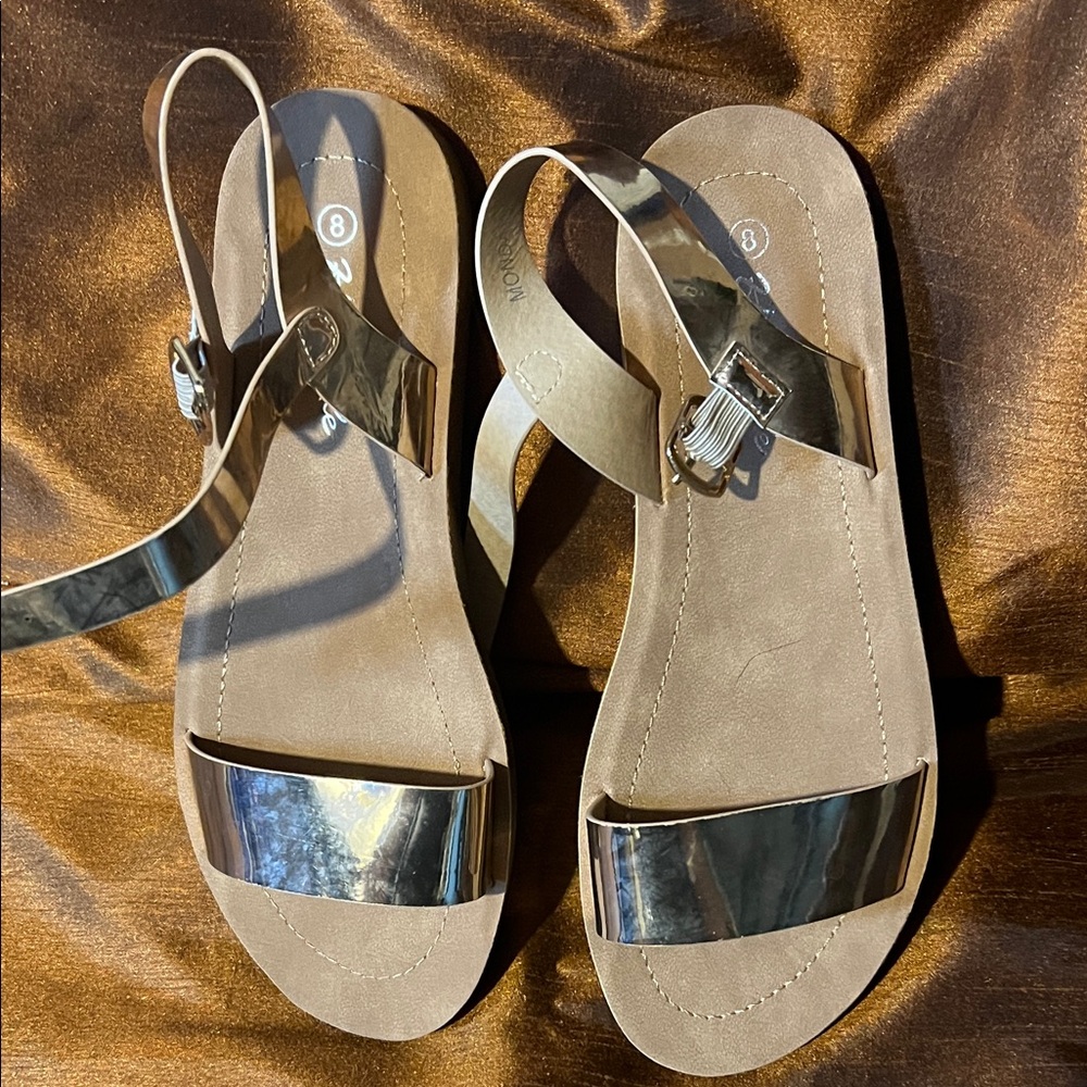 Herstyle Metallic Gold and Tan Sandals